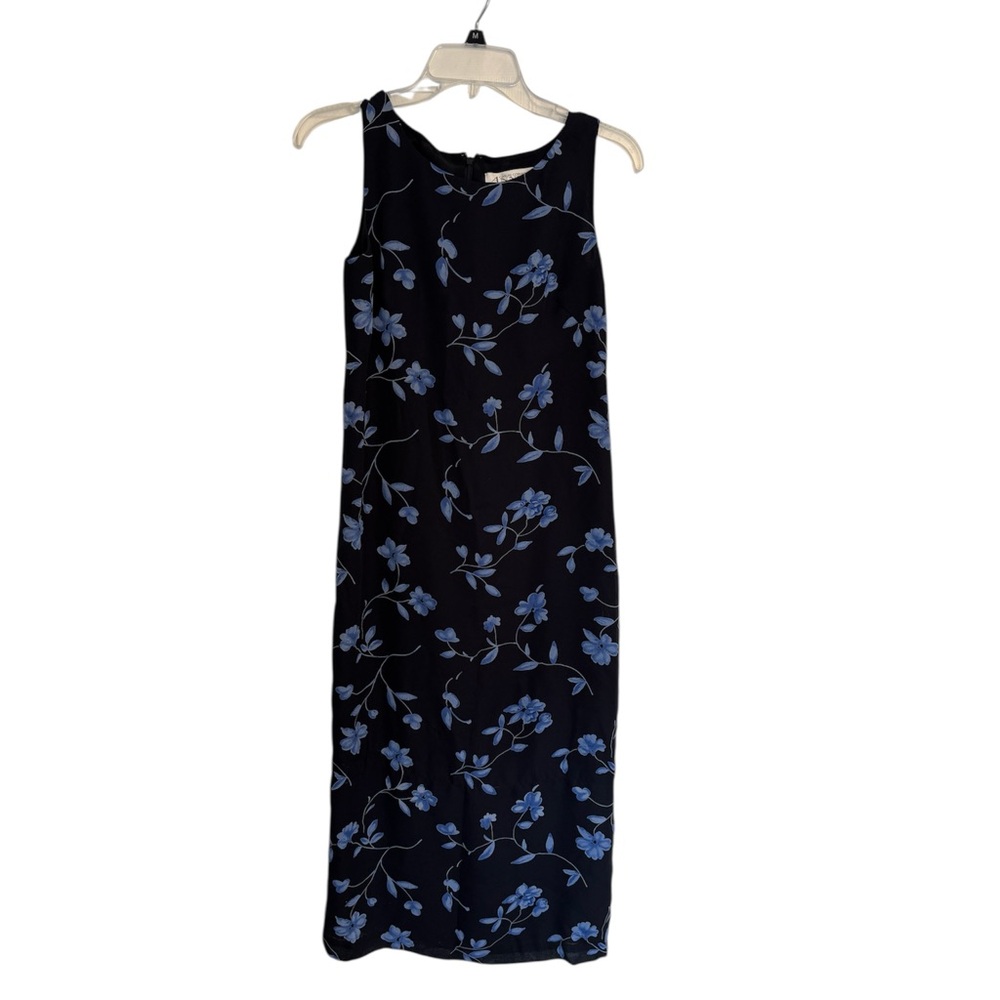 Casual Corner Black and Blue Floral Midi Dress